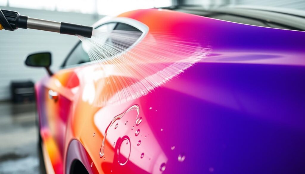pressure washing a wrapped car